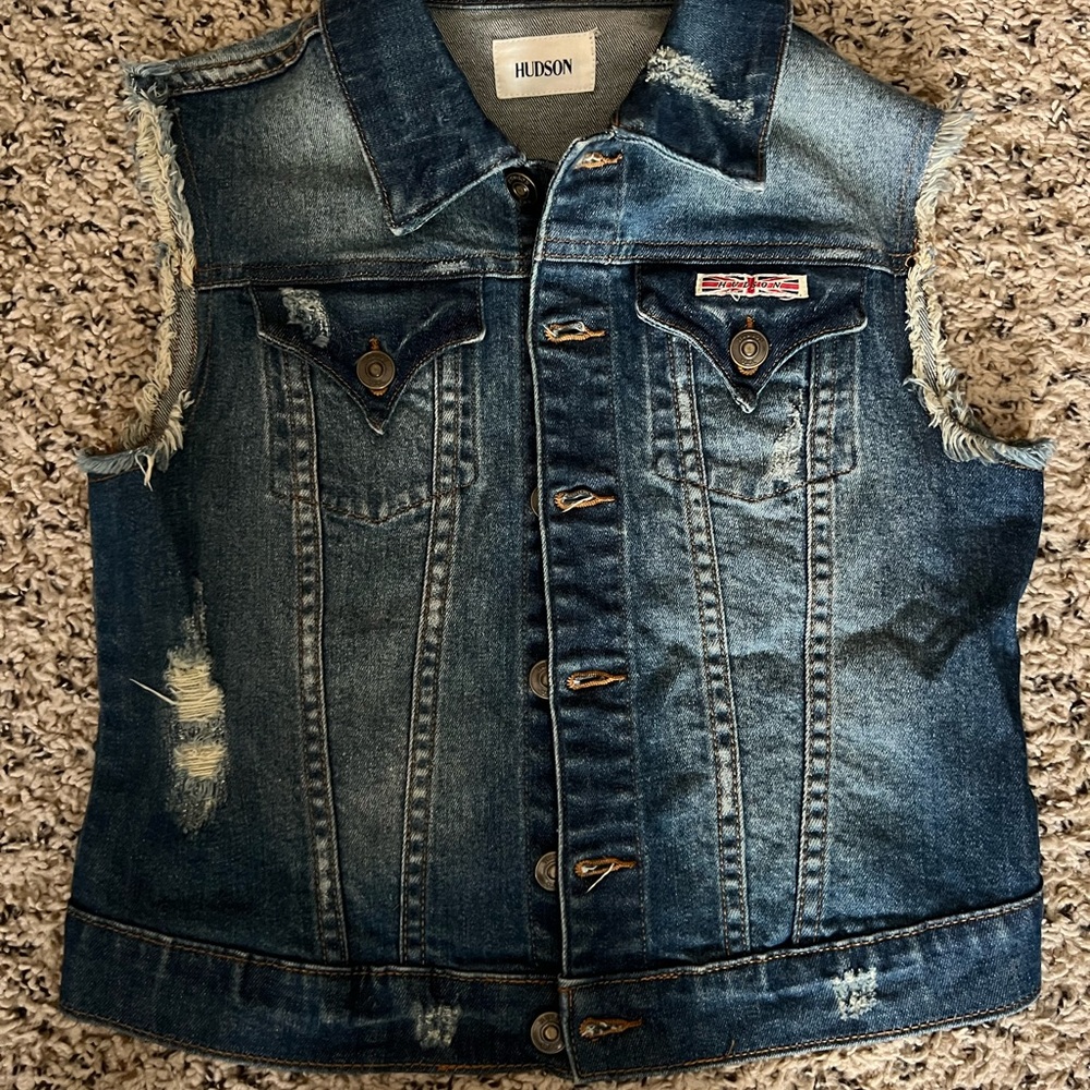 Hudson Jeans Distressed Blue Denim Vest